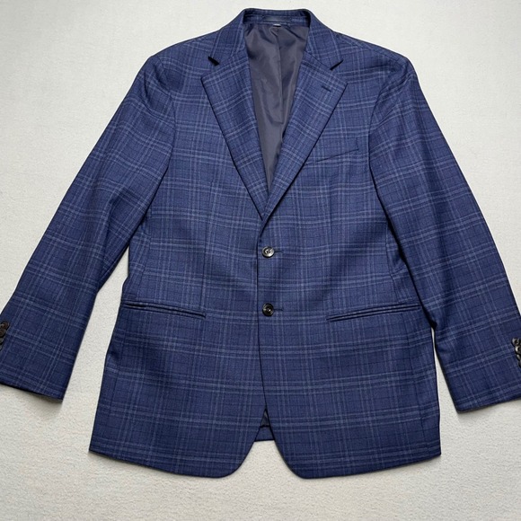 JOS A BANK 1905 Mens Plaid Blazer Jacket Wool Spandex Blue Size 38 Short - Picture 3 of 14